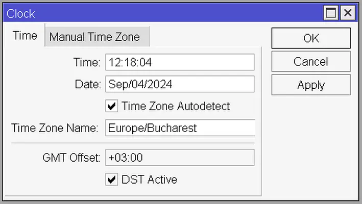 Clock settings, already synchronized using NTP