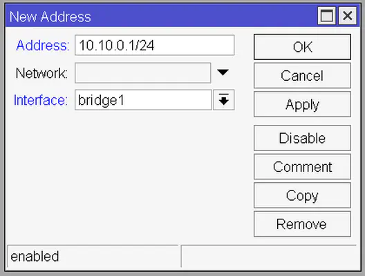 IPv4 address on the bridge1 interface