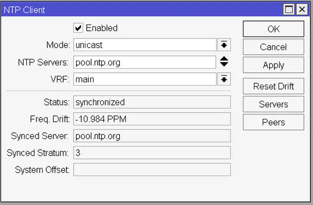 The internal clock is syncrhonized with pool.ntp.org