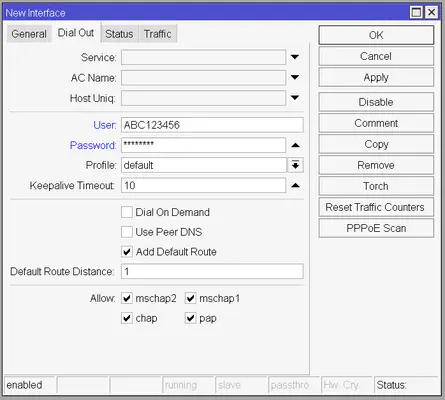 Create new PPPoE connection - Dial Out